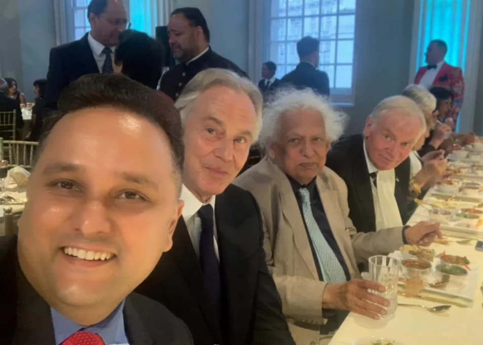Amish with former UK Prime Minister Sir Tony Blair, Lord Meghnad Desai and Lord Jeffrey Archer